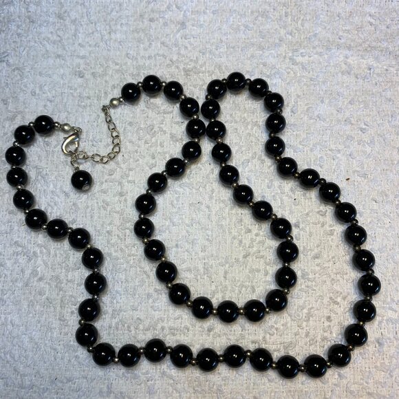 Black Tourmaline & Steel Necklace. 24" Long.  Preowned. (301) - Picture 1 of 1